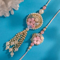 Voylla Timeless Designer Floral Beaded Bhaiya Bhabhi Rakhi-image-32