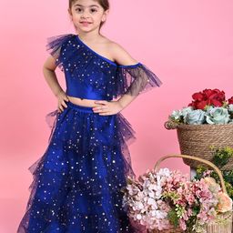 SAKA DESIGNS Girls Navy Blue & Gold-Toned Embellished Ready to Wear Lehenga &-image-97