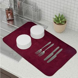Kuber Industries Maroon & Blue 3 Pieces Self-Designed Rectangular Dish Dry Mat-54