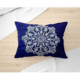 Just Home Navy Blue & Silver-Toned Embroidered Velvet Rectangle Cushion Cover-image-95