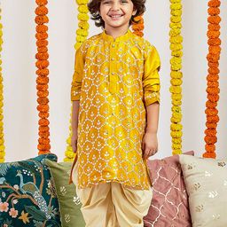 VASTRAMAY Boys Geometric Embroidered Mandarin Collar Regular Mirror Work Kurta & Patiala-picture-34
