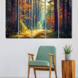 999Store Set of 5 Brown & Green Printed Tree Covered  Road Framed Wall Art-32