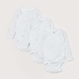 H&M Girls White Solid 3 Pack Long-Sleeved Sustainable Rompers-image-11