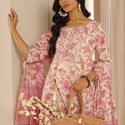 Libas Floral Printed Thread Work Straight Kurta With Salwar & Dupatta-2