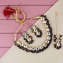 LUCKY JEWELLERY Gold-Plated Kundan Studded Jewellery Set-image-28
