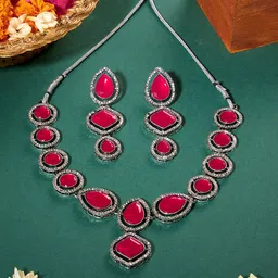 Zaveri Pearls Silver Plated Stones Studded Jewellery Set-image-46