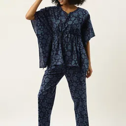 SANSKRUTIHOMES Women Navy Blue Printed Cotton Pyjama Set-43