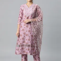 SERONA FABRICS Floral Embroidered Gotta Patti Silk Chiffon Kurta with Trousers & Dupatta-48