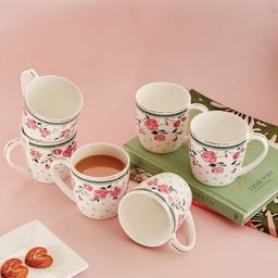 CLAY CRAFT The Wishing Chair White 6 Pieces Floral Printed Ceramic Cups 220 ml each-image-27
