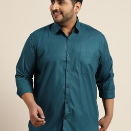 SOJANYA PLUS Men Plus Size Teal Blue Solid Classic Fit Cotton Casual Shirt-image-63