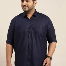SOJANYA PLUS Men Navy Blue Pure Cotton Solid Classic Casual Shirt-image-84