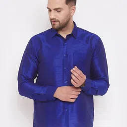 VASTRAMAY Men Blue Standard Regular Fit Solid Casual Shirt-image-78