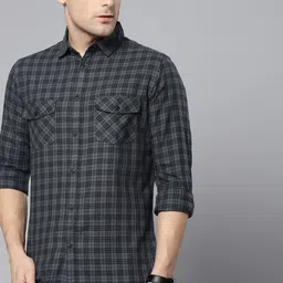 Dennis Lingo Men Grey Slim Fit Checked Casual Shirt-image-94