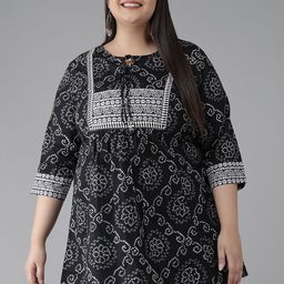 YASH GALLERY Plus Size Women Black & White Bandhani Printed Kurti-7