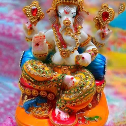 SANKALAN CREATIONS Cream & Yellow Medium Ganesha Idol Showpiece-image-89