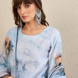 Anouk Women Floral Printed Beads and Stones Chanderi Silk Kurta with Trousers & Dupatta-image-82