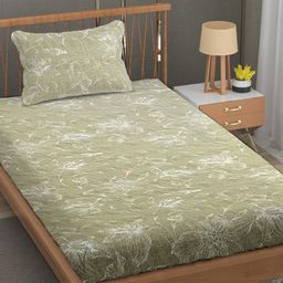 Trance Home Linen Green Printed Cotton 144 TC Fitted Single Bedsheet Set 1.98 m x 1.22 m-image-76