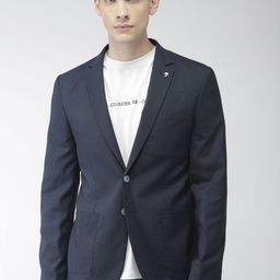 Park Avenue Men Navy Blue Self-Design Super Slim Fit Single-Breasted Casual Blazer-picture-43