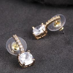 Carlton London Gold-Plated & Silver-Toned CZ-Studded  Square Drop Earrings-21