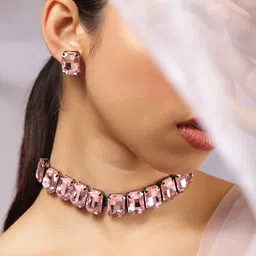 Rubans Rhodium Plated Crystal Cubic Zirconia Studded Statement Choker Set-7