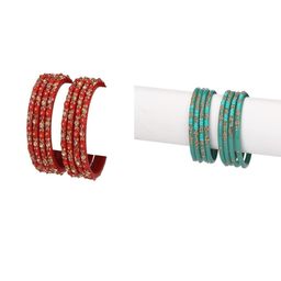 SOMIL Set Of 16 Red & Turquoise Blue Glass Artificial Stones & Beads Bangles-picture-33