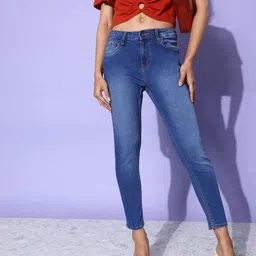The Roadster Life Co. Women Ocean Blue Skinny Fit Heavy Fade Glam Game Stretchable Jeans-image-22