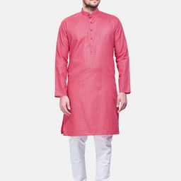 SHIWAM ETHNIX Men Pink Cotton Designer Printed Kurta Suit-22
