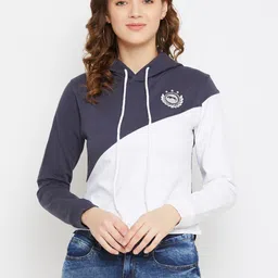 JUMP USA Women Navy Blue & White Colourblocked Hooded Sweatshirt-picture-20