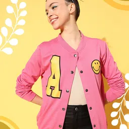 SASSAFRAS Women Pink & Yellow Printed Applique Detail Sweatshirt-picture-1