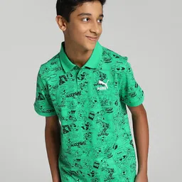 Puma Boys Super Puma Printed Polo Collar Regular Fit Pure Cotton T-shirt-image-21