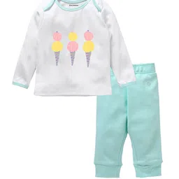 My Milestones Girls White & Green Printed Pure Cotton T-shirt with Leggings-image-84