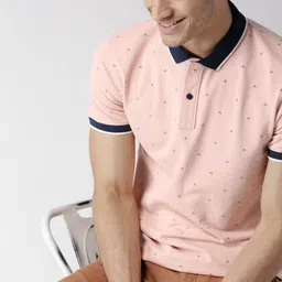 Mast  Harbour Men Peach-Coloured Printed Polo Collar Pure Cotton T-shirt-image-47