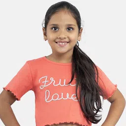 KiddoPanti Girls Typography Printed Pure Cotton Crop T-shirt-picture-39