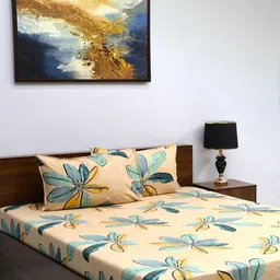 BOMBAY DYEING Beige Floral Microfiber 144 TC Queen Bedsheet &2 Pillow Covers-image-24