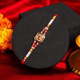 PANASH Gold Plated Artificial Stones Studded & Beaded Thread Rakhi With Roli Chawal-image-70