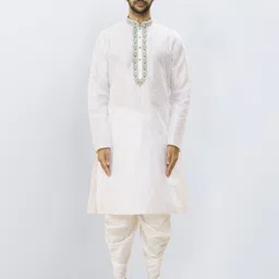 Indian Poshakh Men Ethnic Motifs Embroidered Regular Thread Work Kurta with Dhoti Pants-4