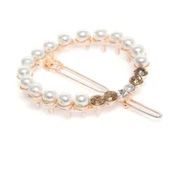 AccessHer White & Gold Pearl Studded Embellished French Barrette-picture-49