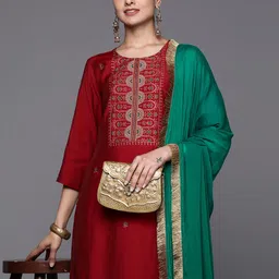 Varanga Women Ethnic Motifs Embroidered Thread Work Kurta with Trousers & With Dupatta-43