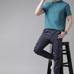 Roadster Men Navy Blue Solid Mid-Rise Woven Pure Cotten Cargo Trousers-picture-22