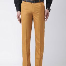 Hangup Men Mustard Smart Regular Fit Solid Formal Trousers-image-14