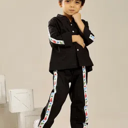 Hoshi by A&T Boys Cuban Collar Pure Cotton Shirt With Trousers-image-11