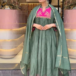 Anni Designer Yoke Design Mandarin Collar Kurta With Trousers & Dupatta-53
