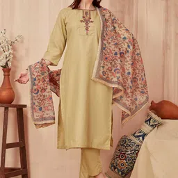TRAHIMAM Women Floral Embroidered Regular Kurta with Trousers & With Dupatta-picture-35