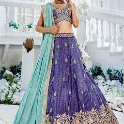 panchhi Embellished Sequinned Semi-Stitched Lehenga & Unstitched Blouse With Dupatta-image-27