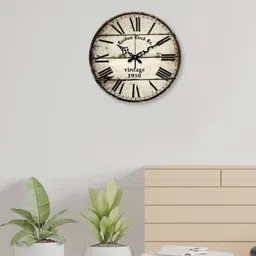 RANDOM Off-White Textured Dial Wooden 38 cm Analogue Wall Clock-12