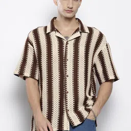 The Indian Garage Co Men Textured Open Weave Knitted Relaxed Fit Shirt-image-90