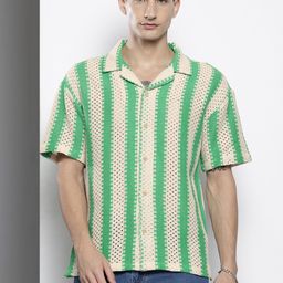 The Indian Garage Co Men Textured Open Weave Knitted Relaxed Fit Shirt-image-89