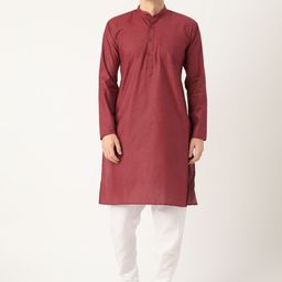 SOJANYA Men Maroon & White Striped Kurta with Churidar-38