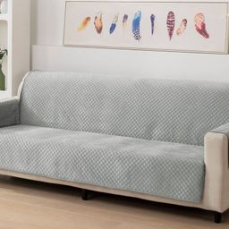 Fashion Throw Grey Checked Velvet 1 Piece Sofa Cover With Arms-image-90