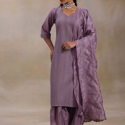 Libas Striped Regular Thread Work Kurta with Salwar & With Dupatta-0